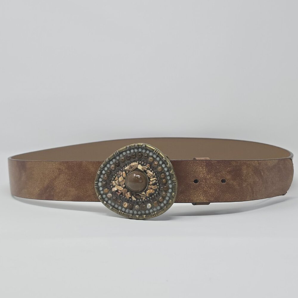 Guess Brown Boho Belt with Stone and Beaded Teardrop Buckle Size Large - Picture 4 of 11